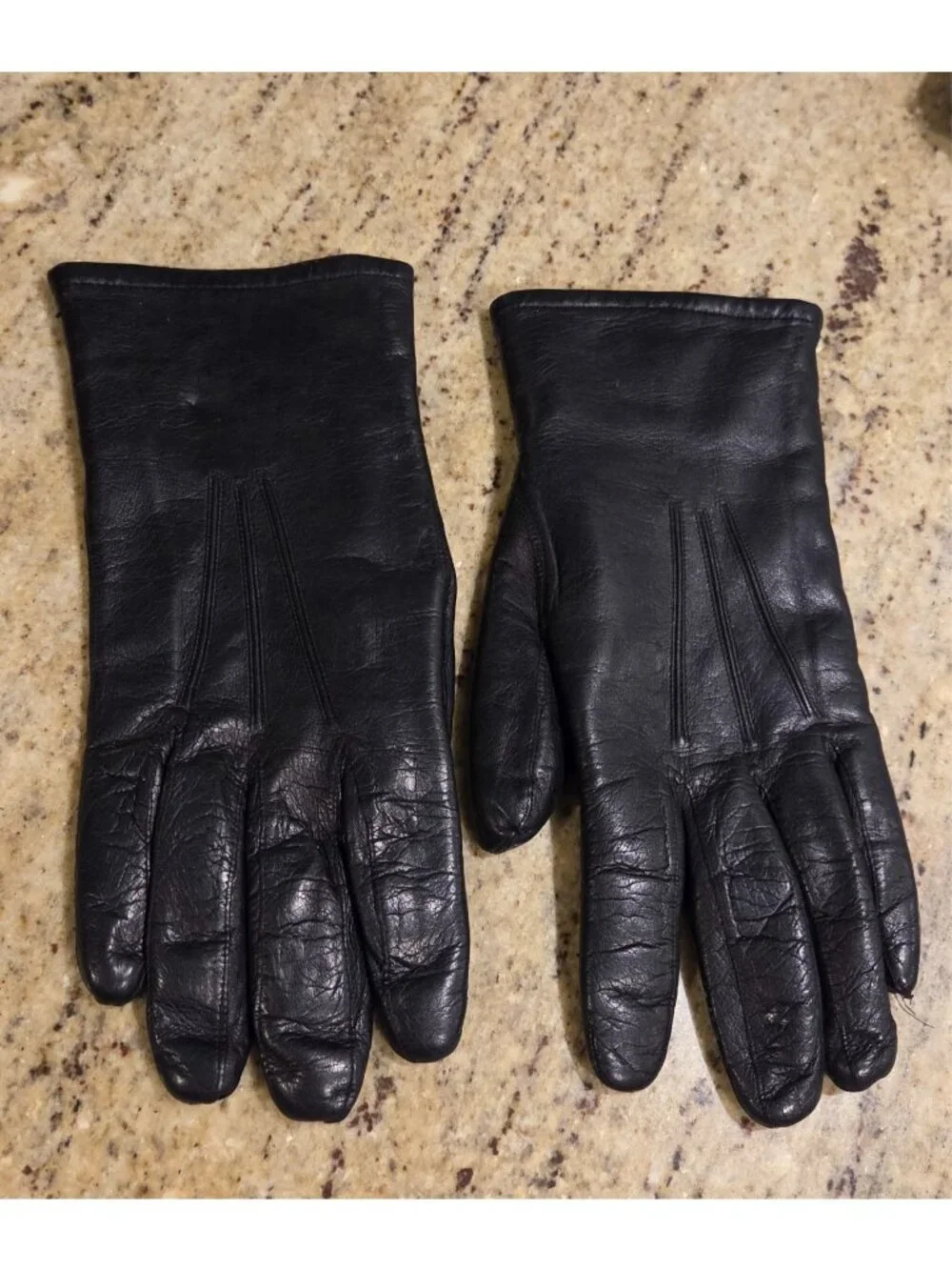 Vintage Womens Size M Black Leather Rabbit Fur Lined Gloves Warm